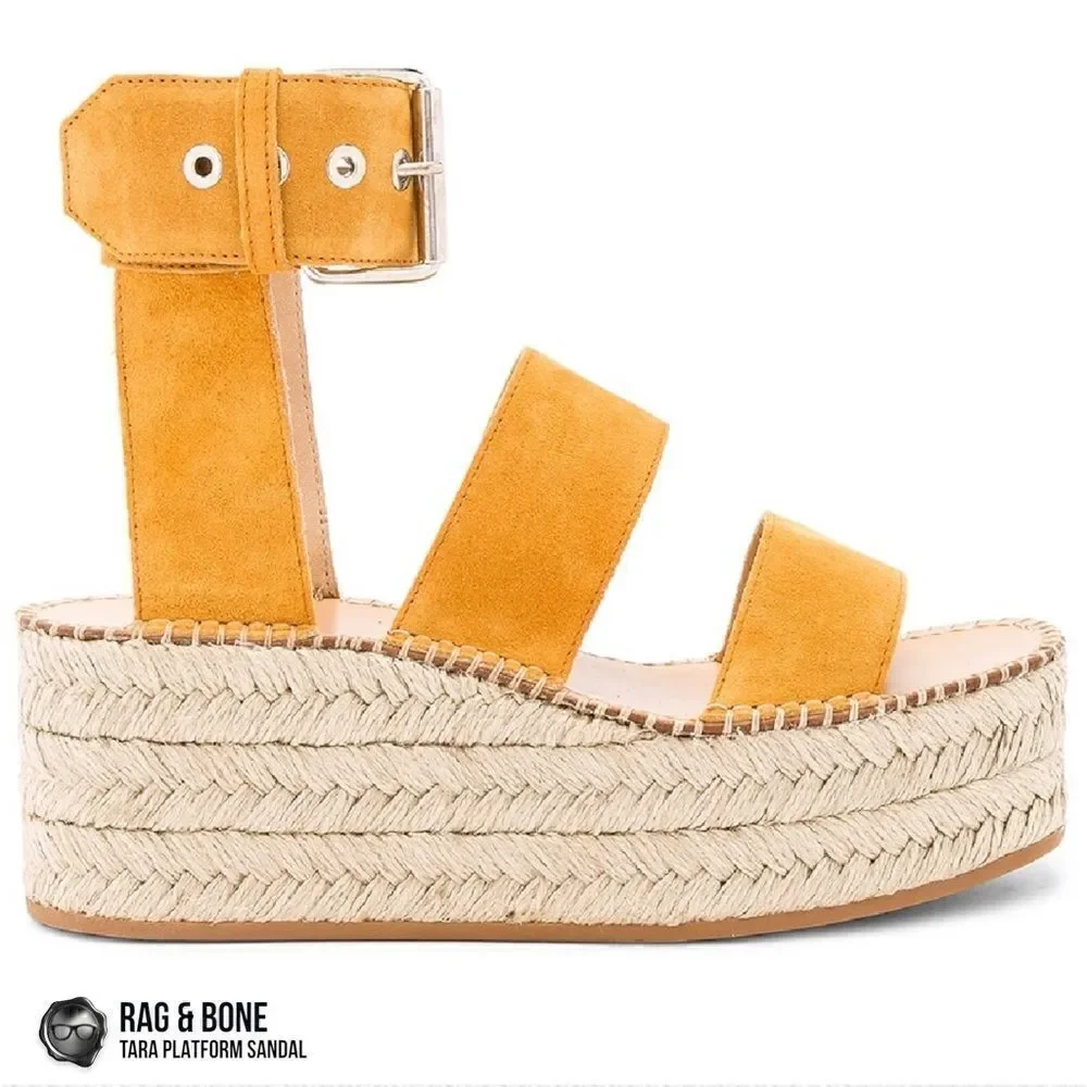 RAG & BONE TARA ESPADRILLE PLATFORM SANDAL MARIGOLD SUEDE WOMEN’S SIZE 7 YELLOW